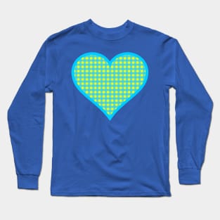 Yellow and Blue Gingham Heart Long Sleeve T-Shirt